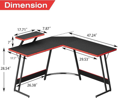 Homall L Shaped Gaming Desk Computer Corner PC Desk Table with Large Monitor Riser Stand for Home Office Sturdy Writing Workstation (Black, 47 Inch)