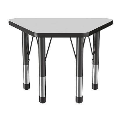 FDP Trapezoid Activity School and Classroom Kids Table (18 x 30 inch), Chunky Toddler Legs for Collaborative Seating Environments, Adjustable Height 15-24 inches - Gray Top and Black Edge