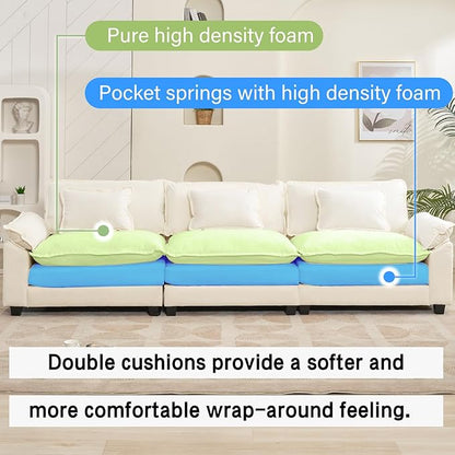 Oprisen 120" Modular Sectional Sofa, Comfy Cloud Couch Sectional Sofa, Chenille Sofa Sleeper Deep Seat Sofa with Throw Pillows for Living Room (Beige White, 120"- 3 Seater)