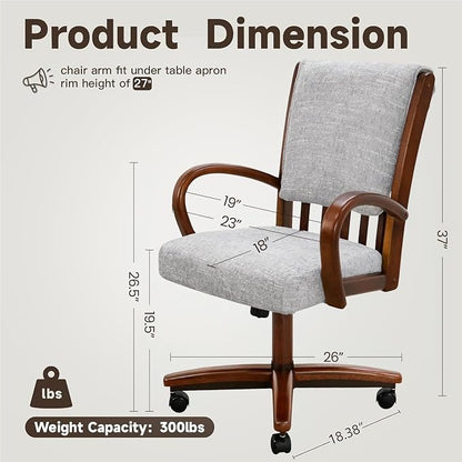 Chromcraft Birchbrook Haze Swivel Dining Chairs with Casters, Set of 1 – Luxury Upholstered Kitchen & Dining Room Chairs with Arms, Ergonomic Tilt & Swivel Comfort - CM1777