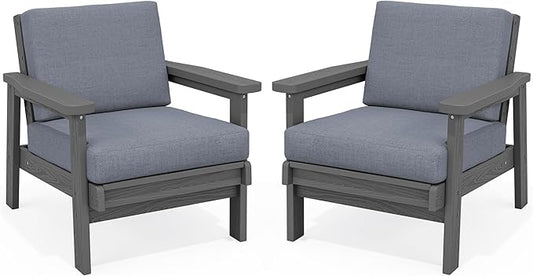 SERWALL HDPE Outdoor Furniture Set, 2 Piece All Weather Wood-Like Outdoor Sofa Sectional Couch, Grey Frame and Grey Cushion