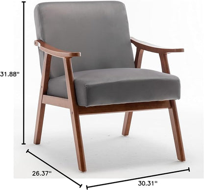 Container Furniture Accent Chair with Microfiber Upholstery and Solid Wood Frame, Classic Mid-Century Modern Living Room Furniture for Extra Seating, Grey