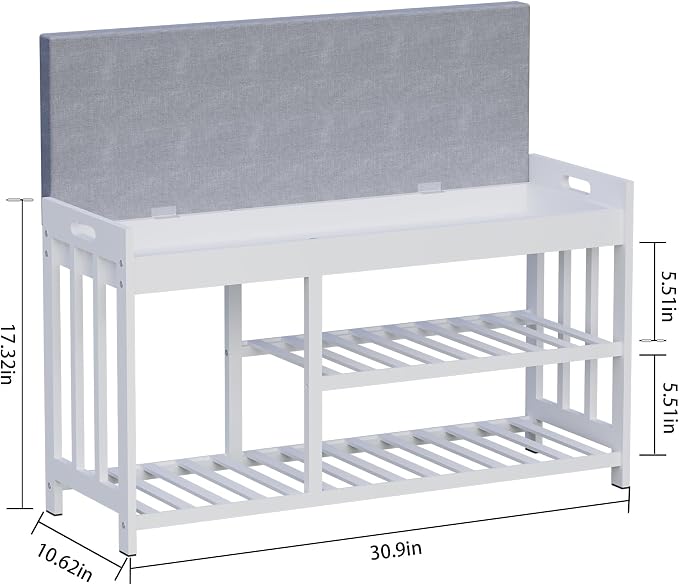 APRTAT 3-Tier Bamboo Shoe Rack Bench, Shoe Storage Organizer Bench, Entryway Benchs, Shoes Rack for Front Door Entrance, Entryway Bathroom Bedroom (White, Large)