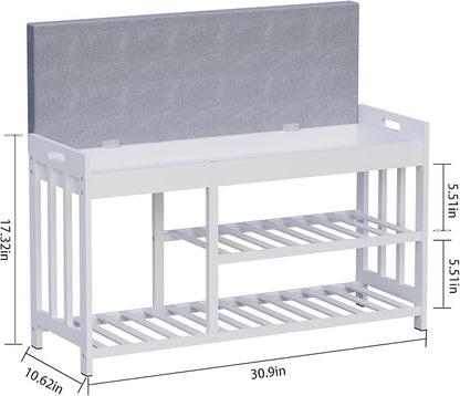 APRTAT 3-Tier Bamboo Shoe Rack Bench, Shoe Storage Organizer Bench, Entryway Benchs, Shoes Rack for Front Door Entrance, Entryway Bathroom Bedroom (White, Large)