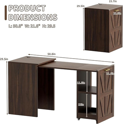 Folding Desk with Storage and Charging Station, Pull-Out Desk Cabinet with Spacious Desktop, Foldable Computer Table for Small Space, Walnut
