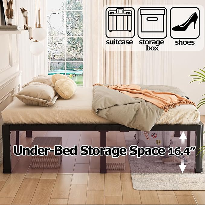 Bilily 18 inch King Bed Frame Metal Platform with Round Corner Legs,3500 LBS Heavy Duty Steel Slats Support,Headboard Compatible,No Box Spring Needed,Easy Assembly,Mattress Retainer,Underbed Storage
