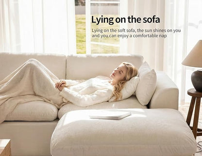 146" Modular Sectional Sofa – Modern Cloud Couch with Deep Chenille Seats, U-Shaped Boneless Sofa, Pet-Friendly, No Assembly, Warm White (4 Seater + 2 Ottoman)