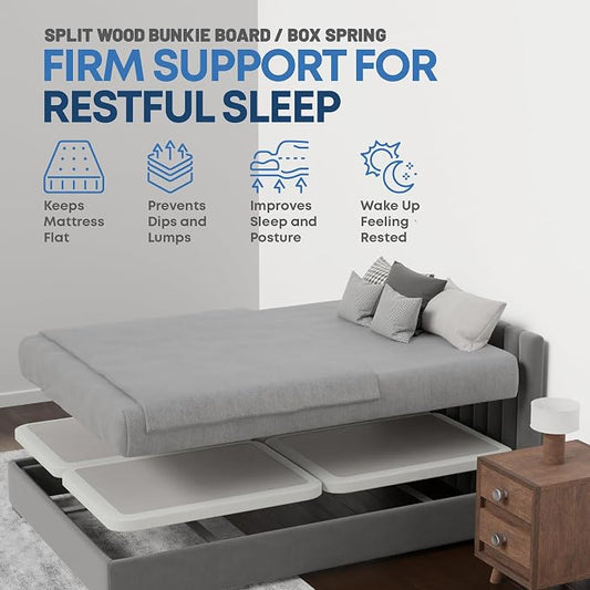 Greaton, Box Spring Bed Base King Size, 2-Inch Wood Mattress Foundation - Amish Made in USA – Quiet Noise Free, 4-Pieces Under Mattress-Support BoxSpring, Fully Assembled, White