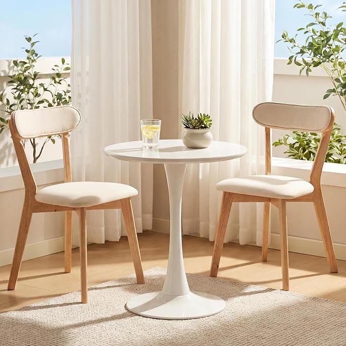 Round Dining Table, 27.6" Circle Tulip Table with Thickened Tabletop & Metal Pedestal, Mid Century Modern Bistro Table for Kitchen, Small Places, Living Room, Cafe (White)