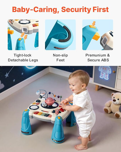 VEVOR Baby Spacecraft Musical Table Toys for Toddlers 6–18 Months, Learning Activity Desk with Space Theme & Soft-Glow Star Projector & 60+ Sound Sources, Toddler Learning Table, for Kids 6-18 Months