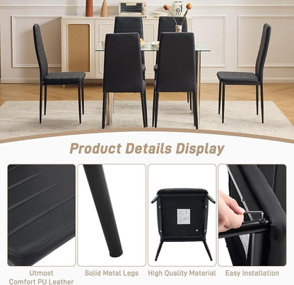 Karl home Dining Chairs Set of 6, PU Leather & High Back, Black | Black kitchen chairs with padded seats & foot cap protection for dining kitchen living room,300lbs capacity,space-saving