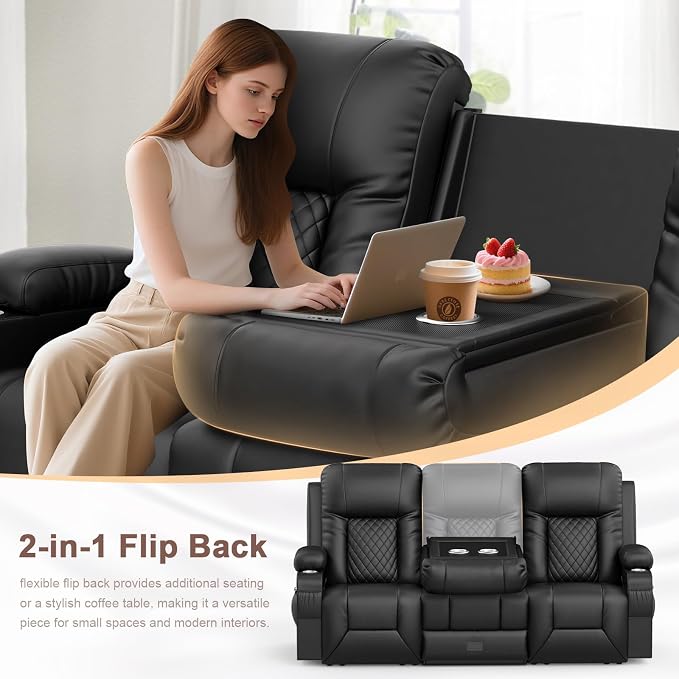 YONISEE 3 Seat Recliner Sofa with Flip Backrest Design, Loveseat Reclining Sofa with Storage Drawer, USB Ports, 2 Cell Phone Holder, Loveseat Recliner Couch for Living Room
