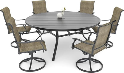 58"x 58"x 28" Patio Table and Chairs Set,6-Pieces Outdoor Swivel Dinging Chairs,Black Round Metal Table with Umbrella Hole,Outside Furniture Set for Patio,Deck,Porch,Backyard