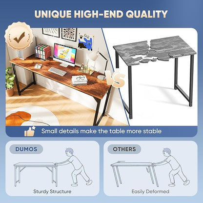 DUMOS 63 Inch Computer Office Desk Writing Gaming Study Work Large Desks for Bedroom Home Office with Metal Frame Simple Modern PC Table Workstation, Wood Brown