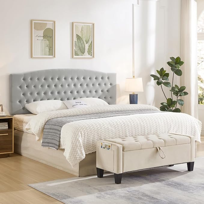 24KF Upholstered Tufted Button Velvet Wall Mounted Headboard,Comfortable Fashional Headboard King/CA King Size, 6058-K-Gray