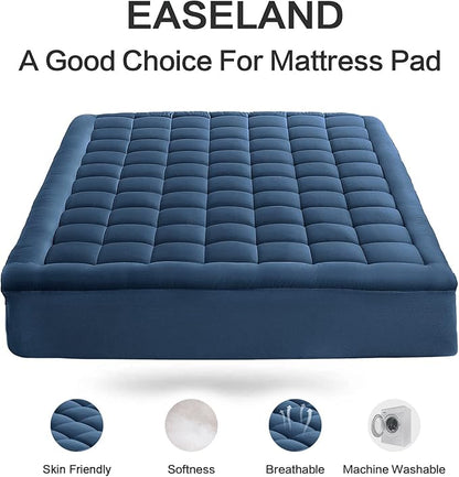 EASELAND Twin Size Mattress Pad Pillow Top Mattress Cover Quilted Fitted Mattress Protector Single 8-21" Deep Pocket Cooling Mattress Topper (39x75 Inches, Dark Blue)
