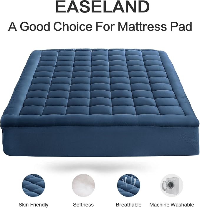 EASELAND Twin XL Mattress Pad Pillow Top Mattress Cover Quilted Fitted Mattress Protector Extra Long 8-21" Deep Pocket Cooling Mattress Topper (39x80 Inches, Dark Blue)
