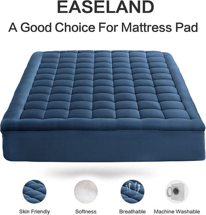 EASELAND Twin XL Mattress Pad Pillow Top Mattress Cover Quilted Fitted Mattress Protector Extra Long 8-21" Deep Pocket Cooling Mattress Topper (39x80 Inches, Dark Blue)
