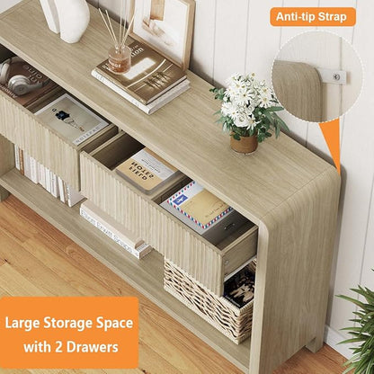 FATORRI Console Table for Entryway Storage, 47.2 inch Wood Sofa Tables for Living Room, Couch Table with 2 Drawers for Hallway, Light Walnut