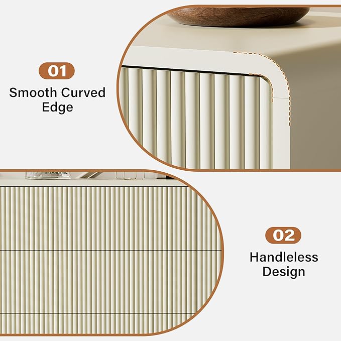 Furniway 55" Wide Modern Dresser for Bedroom, 6 Drawer Chest of Drawers with Curved Design, Push-to-Open Storage Dresser, Beige