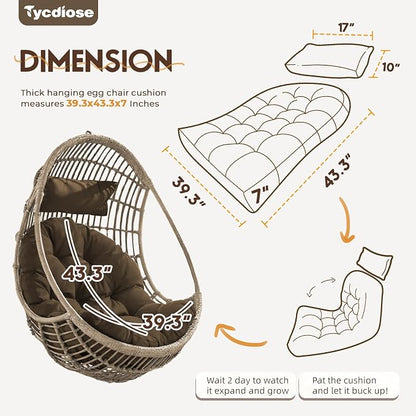 Outdoor Hanging Egg Chair Cushion Replacement, Thicken Egg Chair Cushion Waterproof Basket Eggs Chairs Cushion with Headrest Pillow, U-Shaped Cushions for Hanging Eggs Chairs Swing (Brown)
