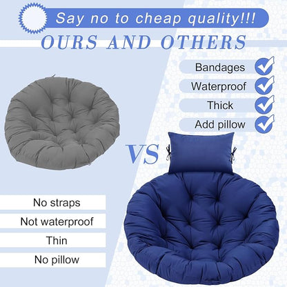 Tudomro Navy Blue Egg Chair Cushion Hanging Basket Chair Replacement 45x45 Hammock Basket Swing Waterproof Cushion Hanging Swing Pads with Headrest for Indoor Outdoor Porch Backyard Patio Garden