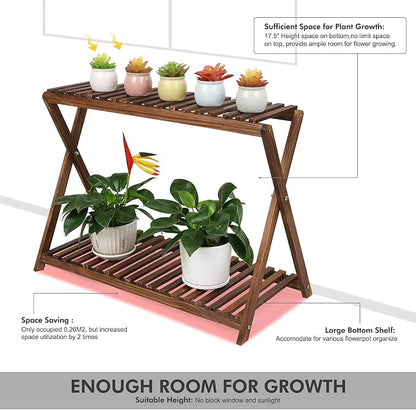 Wood Plant Stand Indoor Outdoor 2 Tier Plant Shelf Plant Table Bench Corner | Stepped Flower Display Stand Planter Shelf Holder Rack in Patio Balcony Entryway Porch Livingroom (Classic X-Cross Design)