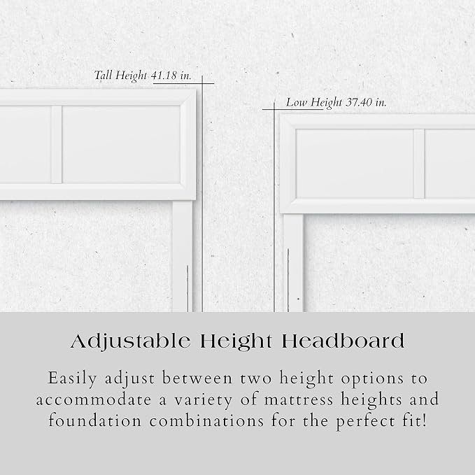 AFI, Sophia Adjustable Modern King Wood Headboard, White