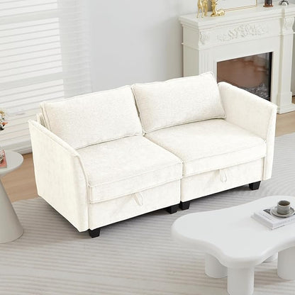 ORRD Small Modular Sectional Sofa, Loveseat Couch with Storage, 2 Seater Sofa Modular for Living Room, Office (Beige)