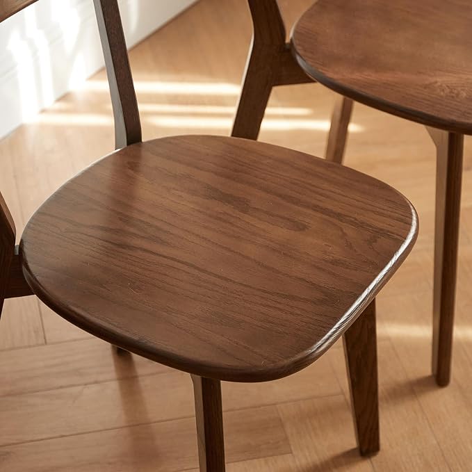 Mid Century Modern Walnut Dining Chairs Set of 4, FAS-Grade Solid Oak All Hardwood Frame, Armless & Curved Back, Heavy Duty 400 lb Capacity, Easy Assembly for Breakfast Nook, Dining Room, or Kitchen