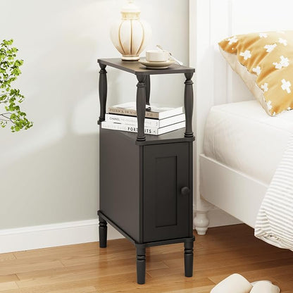Veegle Narrow Nightstand,Skinny End Side Table (Black) | Mid-Century Modern Night stand with Storage,bedside table for Bedroom and Living Room