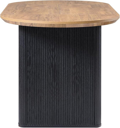 T4TREAM 63" Fluted Oval Dining Table for 4-6, Mid-Century Modern Kitchen Table with Thickened Edge & Strip Base, Wood Luxury Table for Dining Room/Kitchen/Home Office, Gold Brown&Black(Table Only)