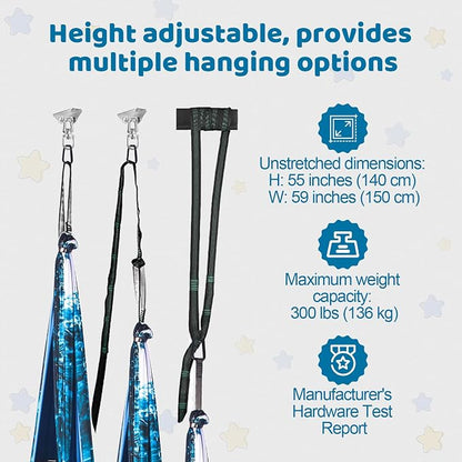 HiCamer Double Layer Sensory Swing for Kids & Adults Holds up to 300lbs Indoor and Outdoor Therapy Cuddle Swing with 360° Swivel Hanger Kit Adjustable with Aspergers Autism ADHD (Ice Teal)