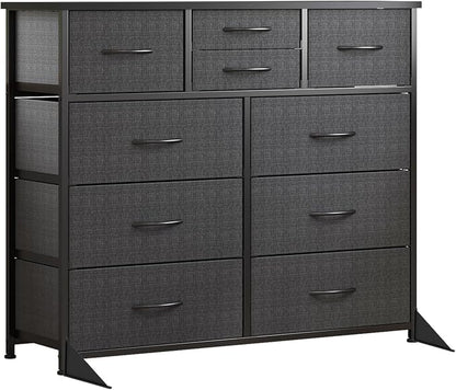 LUMTOK 10-Drawer Dresser, Fabric Storage Tower with Drawers for Bedroom, Dresser Drawer with Handle for Bedroom, Living Room, Hallway, Closets & Nurseryteel Frame, Wood Top (10 Drawer/Grey)