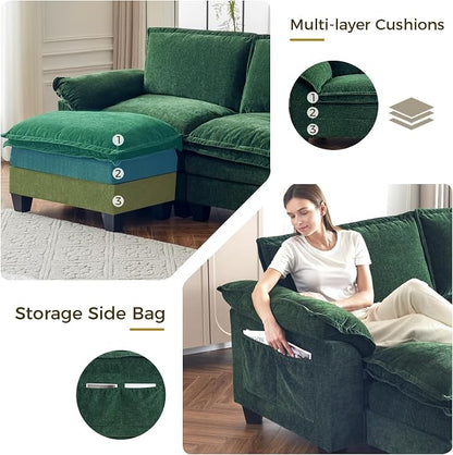KKL 89 Inch Modular Sectional Sofa, 2 Seater Loveseat Cloud Couch with Deep Seat, Chenille Sectional Couches for Living Room, Apartment, Green