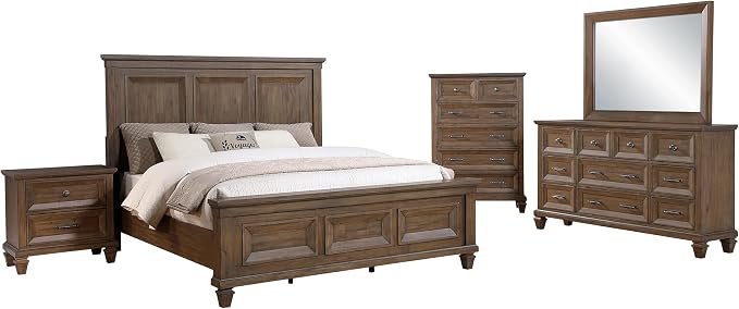New Classic Furniture Mariana 5-Piece Wood Queen Bedroom Set, Vintage Mocha