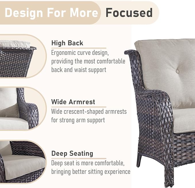 Outdoor Patio Furniture - 3 Seater Outdoor Rattan Wicker Sofa Patio Couch with Ottoman for Porch Deck Garden Backyard - Brown/Beige