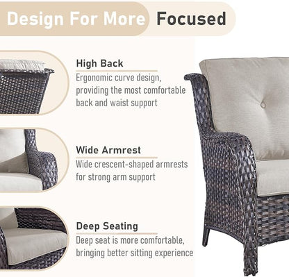 Outdoor Couch All Weather PE Wicker Patio Sofa Outdoor Sofa Deep Seating for Porch Deck Backyard-Brown/Beige