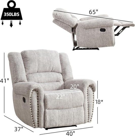 CANMOV Manual Recliner Chair Set of 2, Classic and Traditional Manual Recliner Chair with Comfortable Arms and Back Single Sofa for Living Room, White Grey