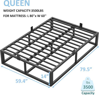 Bilily 14 Inch Queen Bed Frame with Sturdy Steel Slat Support,Heavy Duty Metal Platform Queen Size Mattress Foundation,No Box Spring Needed,Easy Assembly,Noise Free,Black