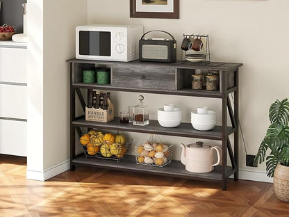 Mexin Console Table with Outlets and USB Ports, Entryway Table with Drawer Storage Shelves, Industrial Wood Hallway Sofa Table for Living Room, Couch, Foyer Table, 47 Inch Grey Oak