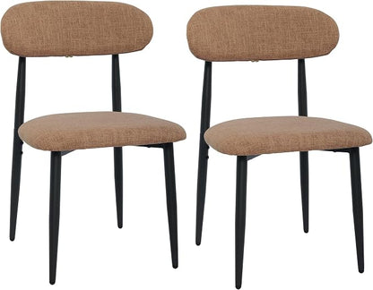FREKEN Modern Upholstered Dining Chairs Set of 2, Mid-Century Metal Frame Linen Fabric Side Chair for Kitchen Dining Room, 350lbs Capacity, Brown