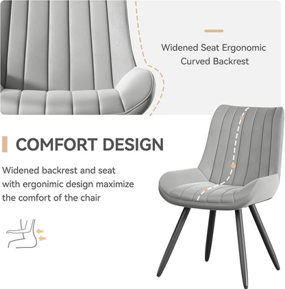 Dining Chairs Set of 2, Mid Century Modern Kitchen Chairs with Soft Cushion, Comfortable Upholstered Fabric Dining Room Chairs for Kitchen, Light Grey