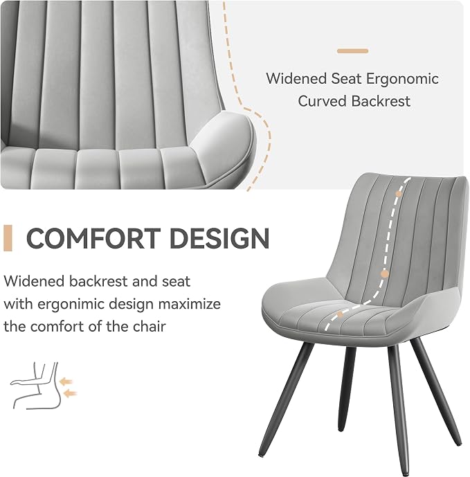 Dining Chairs Set of 6, Mid Century Modern Kitchen Chairs with Soft Cushion, Comfortable Upholstered Fabric Dining Room Chair for Kitchen, Light Grey