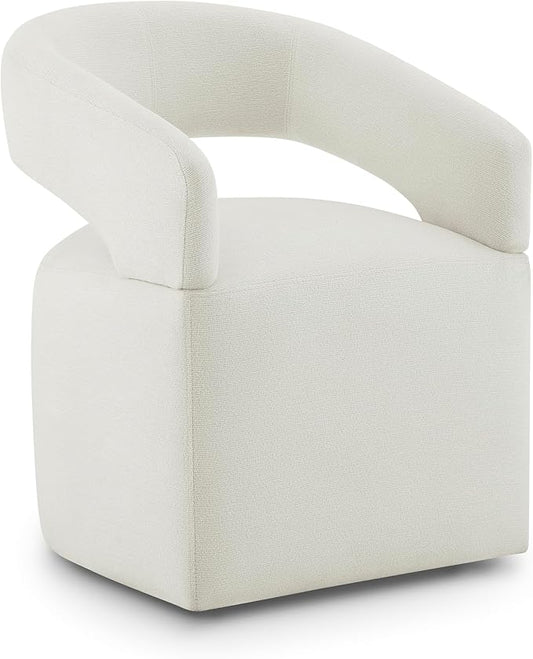 KISLOT Upholstered Dining Chairs Set of 1, Modern Rolling Dining Chairs with Hidden Casters, Arm Kitchen Chairs with Linen Look Fabric, Padded Barrel Chairs for Dining Room, Kitchen, Bedroom, Ivory
