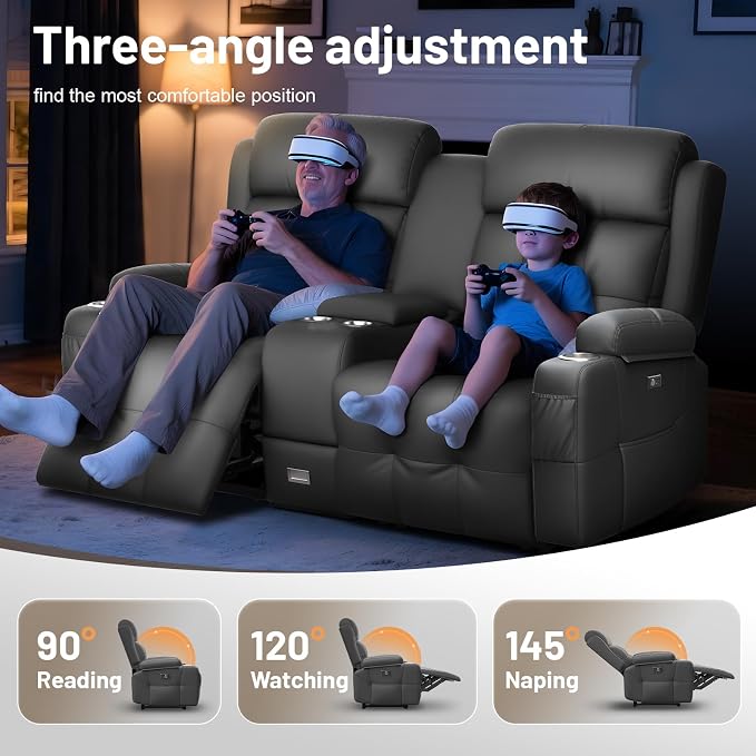 Loveseat Recliner Sofa, Home Theater Seating with Massage, Reclining Loveseats with Console, Wall Hugger RV Couch Movie Theater Chairs, RV Furniture Sofas with USB, Cup Holders, Drawer for Gaming Room