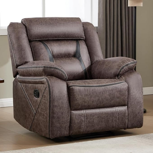 EBELLO Faux Leather Manual Recliner Chair, Modern Design Single Reclining Sofa Chair with Comfortable Armrest and Backrest, Furniture for Living Room, Bedroom, Grey