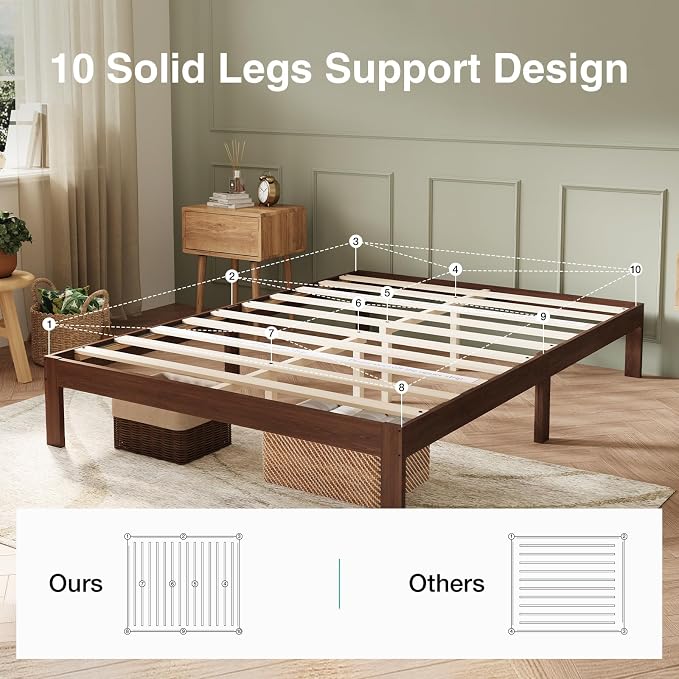 Novilla 12 Inch Wooden Twin Bed Frame, Platform Twin Size Bed Frame Without Headboard, Sturdy Wood Slat Support, No Box Spring Needed, Easy Assembly, Walnut