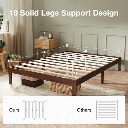Novilla 12 Inch Wooden Twin Bed Frame, Platform Twin Size Bed Frame Without Headboard, Sturdy Wood Slat Support, No Box Spring Needed, Easy Assembly, Walnut