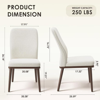 MALOL Upholstered Dining Chairs Set of 2, Modern Kitchen Chairs with High Back, Padded Fabric Dining Room Chair with Solid Wood Legs for Restaurant/Cafe/Home, Beige